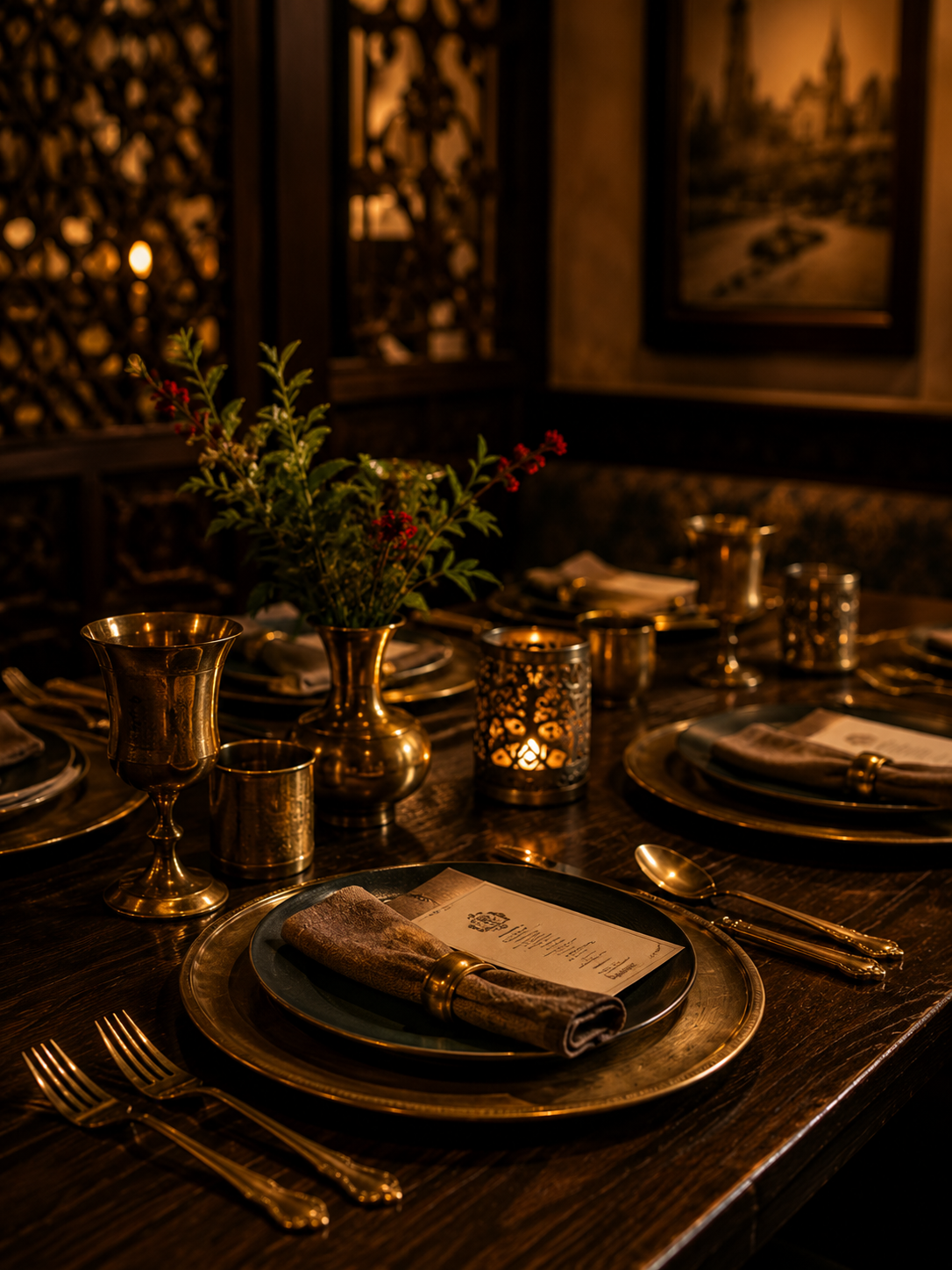 Elegant restaurant table prepared for dinner