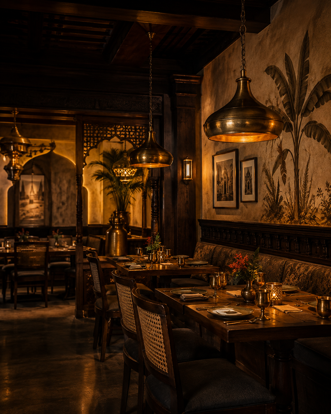 Warm and intimate interior of Bengal Ember restaurant